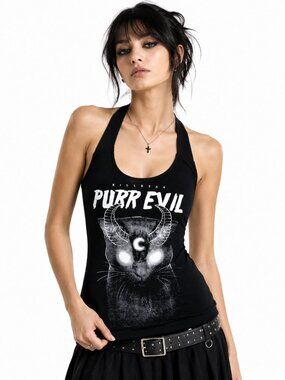 Killstar Purr Evil Cat Graphic Halter Tank Top